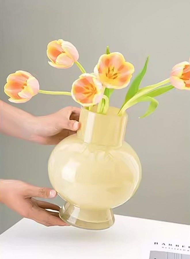 DURKU Modern Irregularity Hollow Clear Glass Flower Vase Yellow for Table Centerpiece Wedding Dining Living Room Office House Decoration - Image 2